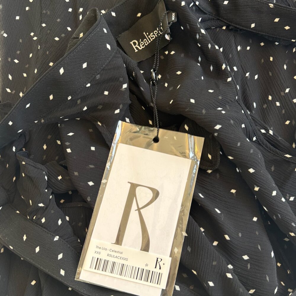 Realisation par the lila dress in black polka dot maxi dress with sheer sleeves - Picture 3 of 7